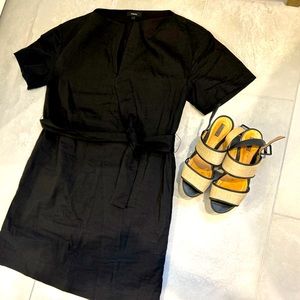 Theory black linen a-line dress size 4